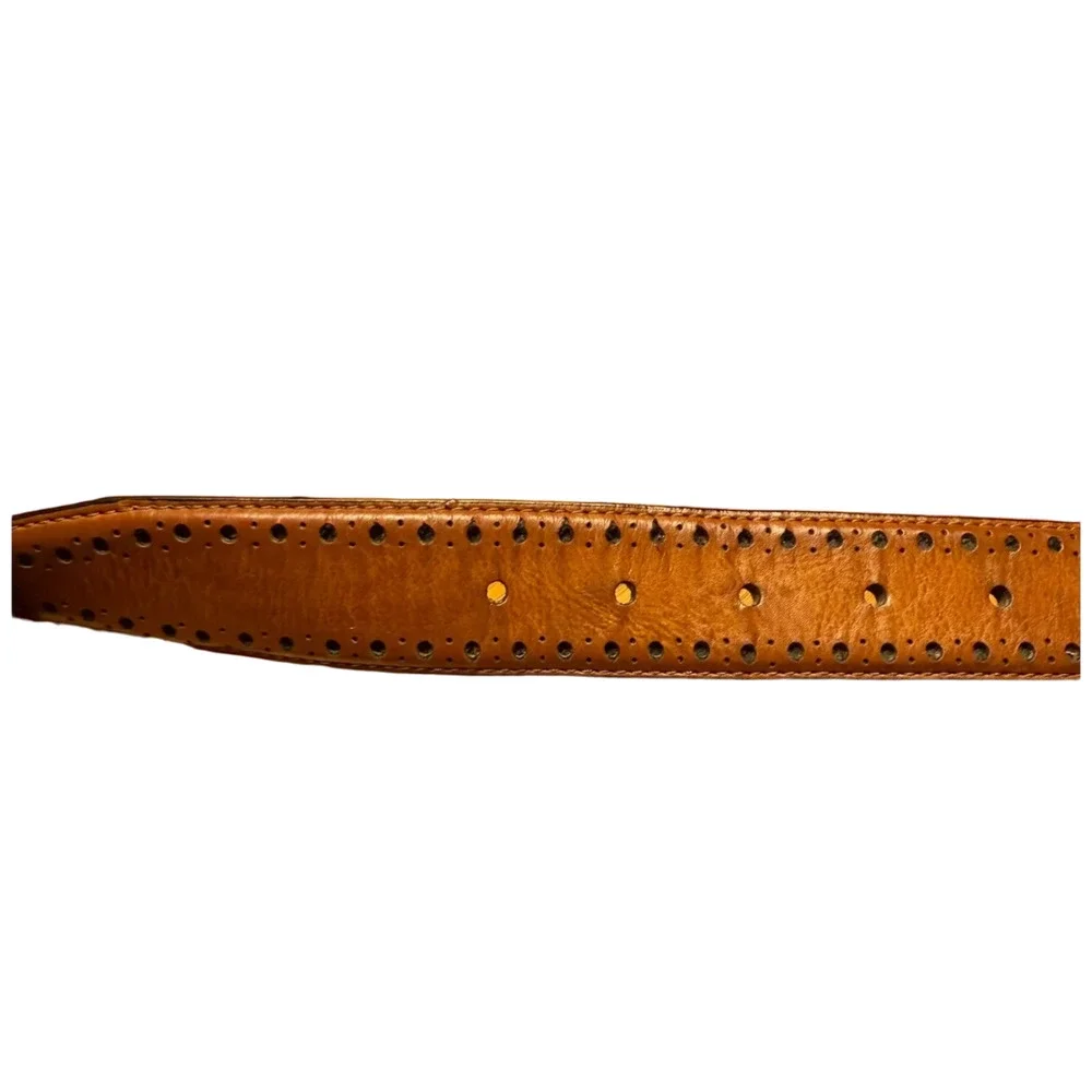 COLE HAAN Men's Brown Leather Belt 34 Silver Buckle Brogue